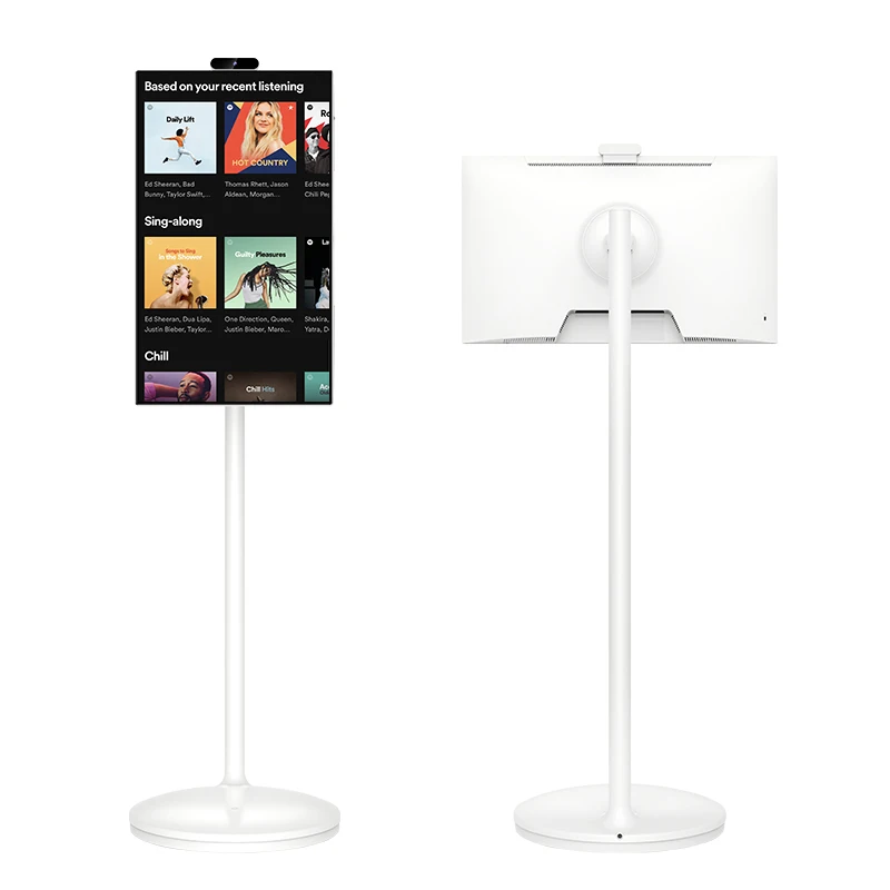 32 Inch  LED Backlit Android Display Digital Signage TV with Capacitive Touch Screen Portable White Wheeled Movable Full HD