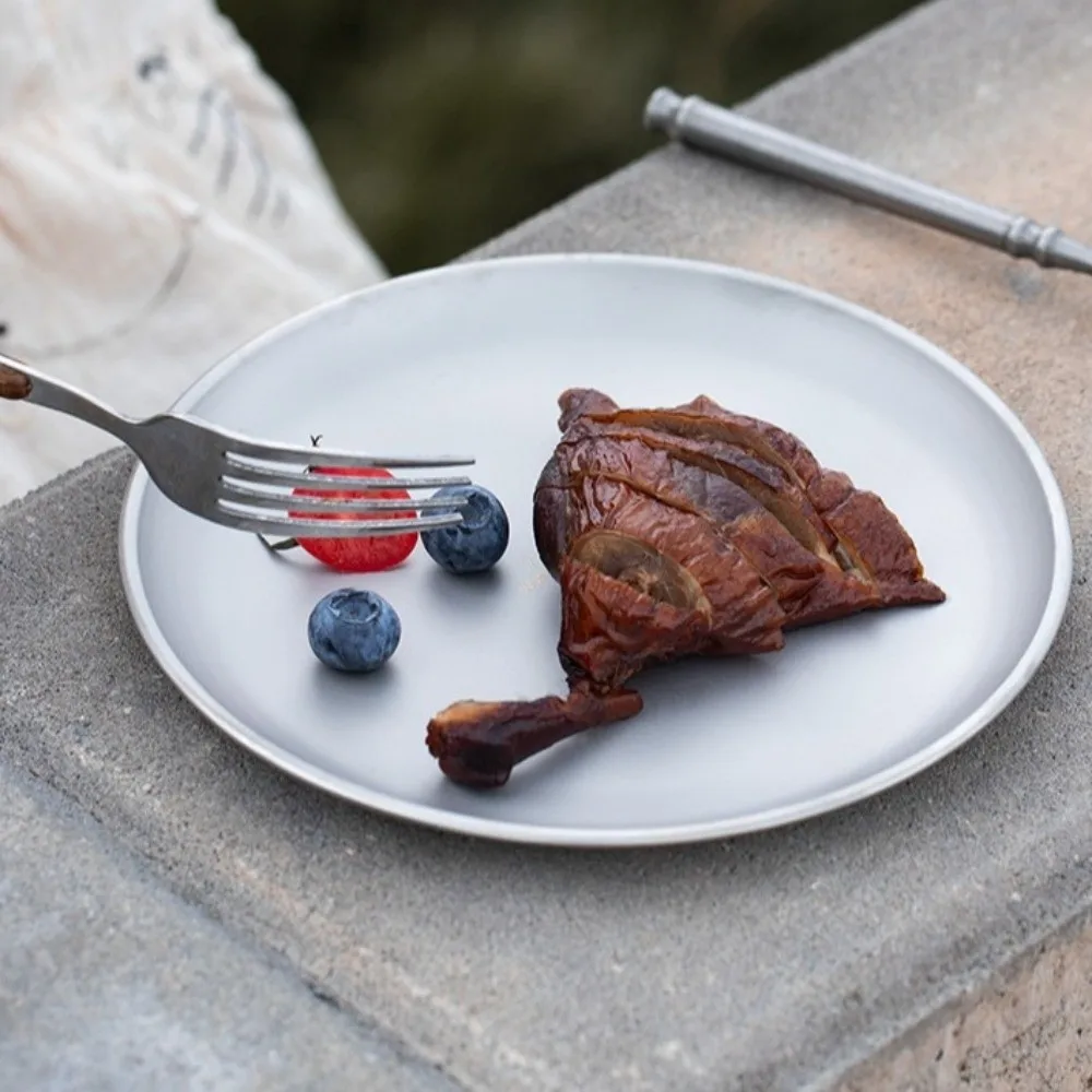 Stackable Titanium Camping Plate Frosted Dish Ultralight Travel Tableware Round Durable Backcountry Dinnerware Camping Supplies