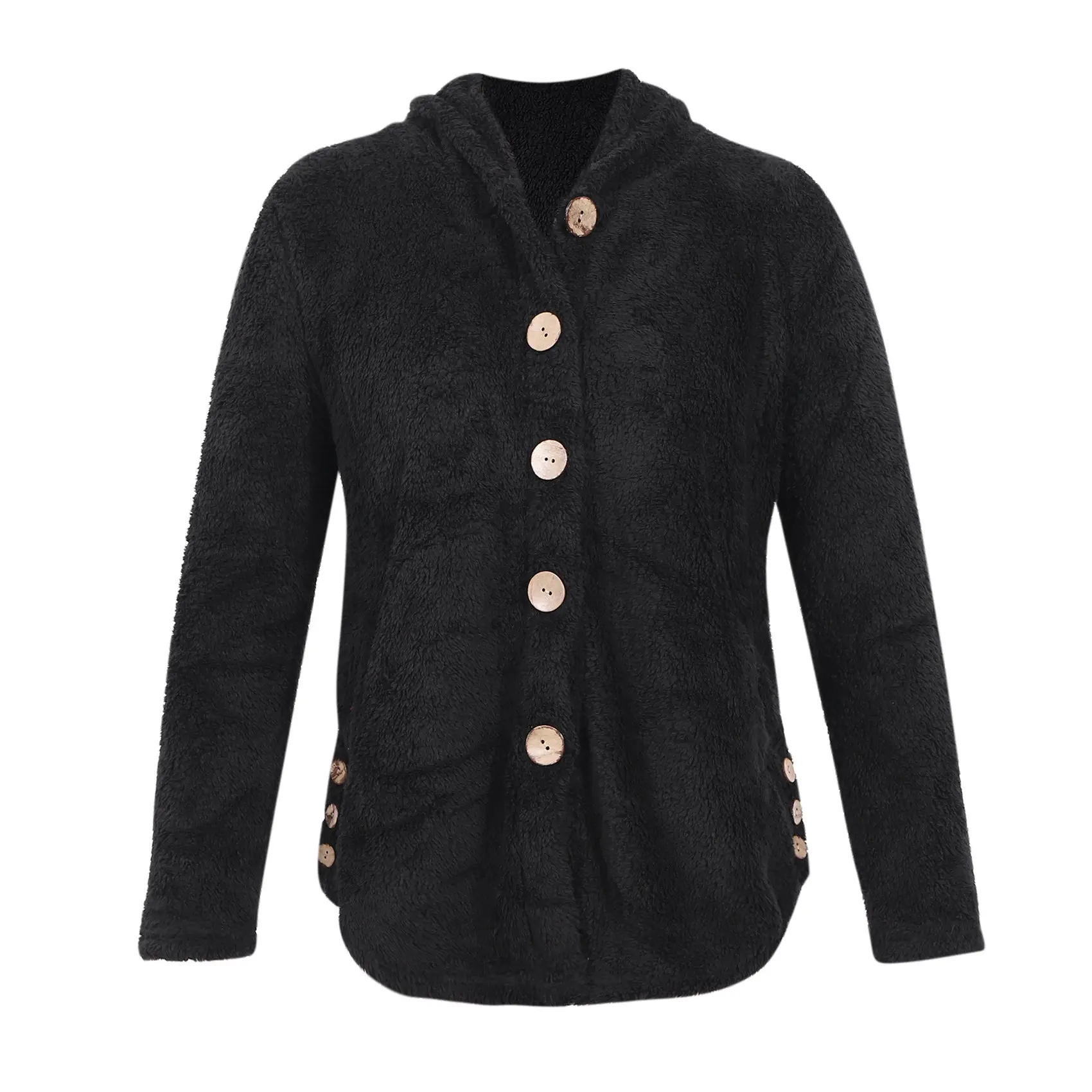 Abrigo de gran tamaño para mujer, Tops de felpa con botones, cárdigan suelto con capucha, prendas de vestir, chaqueta de invierno