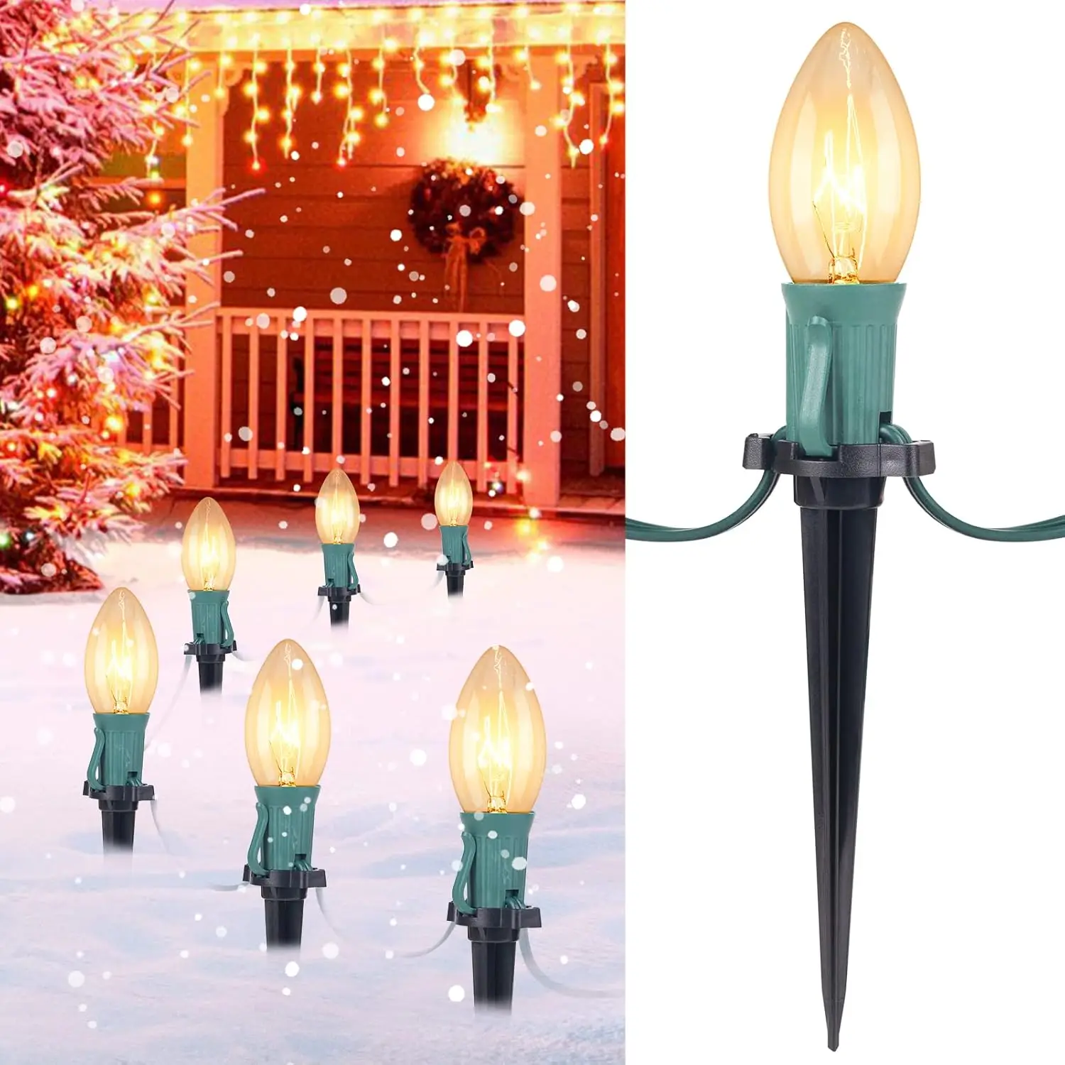 C9 Christmas Lights Outdoor, 2 Packs Total 51.4 Ft 40 Bulbs Christmas Pathway Lights, Waterproof Walkway Lights For Outside