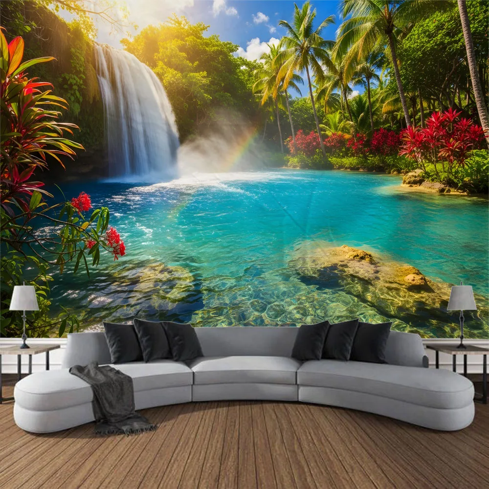Waterfall Landscape Wall Tapestry Beautiful Hanging Poster for Hippie Living Room Bedroom Dormitory Wall Decor