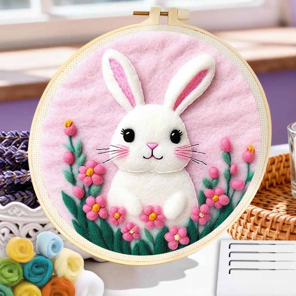 Art Craft Rabbit - ชุดเริ่มต้นงานฝีมือปักไหมพรมรูปกระต่าย CHENISTORY ชุดอุปกรณ์งานฝีมือปักไหมพรมรูปสัตว์ แผ่นปักไหมพรม DIY งานฝีมือแสนสนุกสำหรับผู้ใหญ่