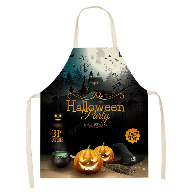 Halloween Apron Skull Pattern Adult Kids Kitchen Ghost Festival Dinner Cooking Aprons Home Party Stain Resistant Bibs