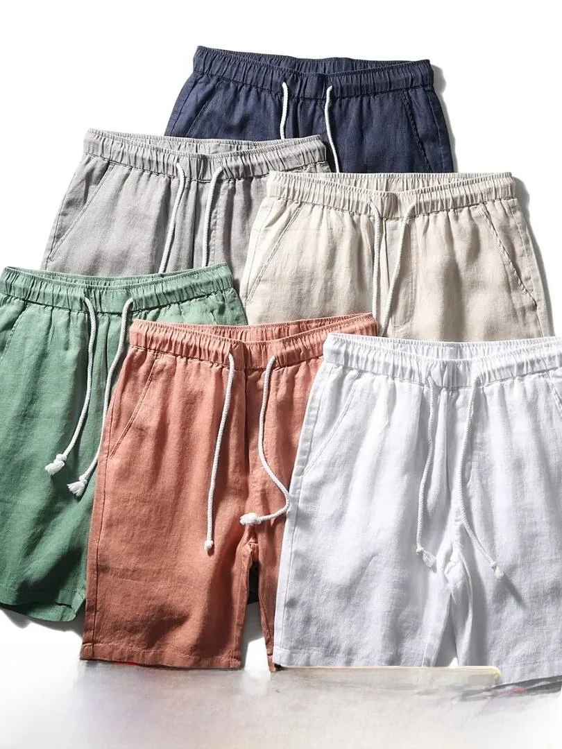 High-End Quality Men's Casual Breathable Comfortable Linen Shorts Fashionable Summer Wear Straight Leg mid Waist Five-Quarter...