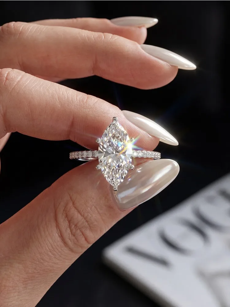 Luxuriöser 2CT Echter Moissanit-Diamant Marquise-Ring für Damen 925 Sterling Silber Jubiläums-Party Hochwertige Feine Schmuckstücke – Detail 2