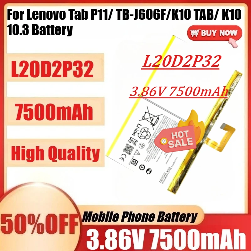 

Новая батарея L20D2P32 3.86V 7500mAh для Lenovo Tab P11/ TB-J606F/K10 TAB/ K10 10.3
