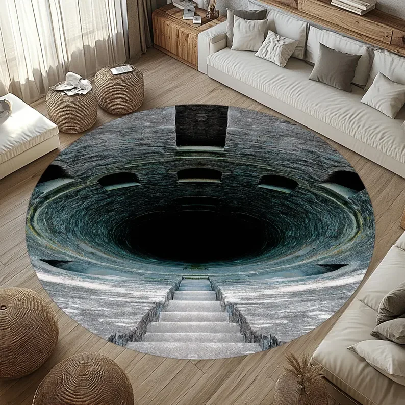 3D Tunnel Rug Round Optical Illusion Stone Carpet Modern Living Room Bedroom Garden Areas Carpet for Home and Room Decoration
