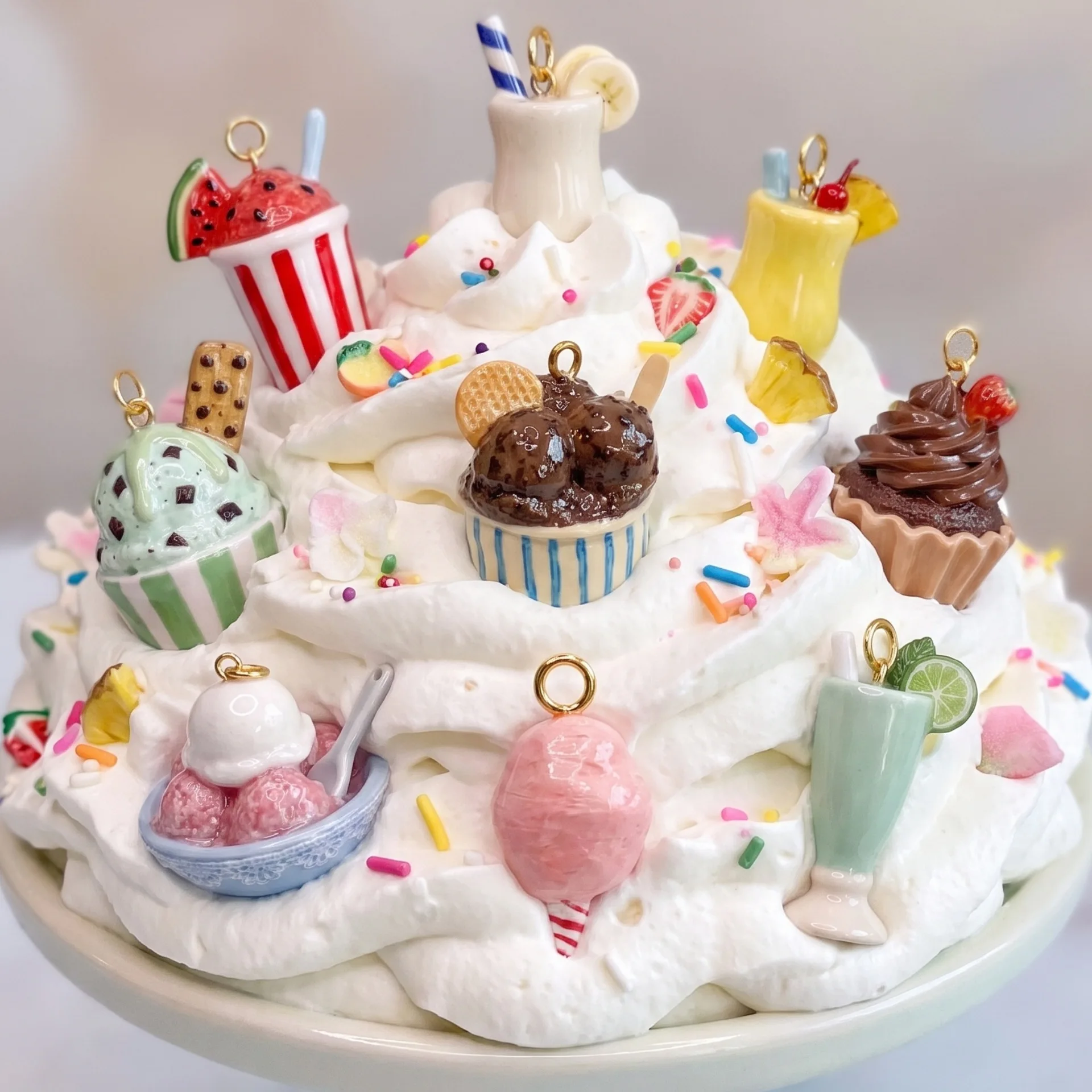 9Pcs Mini Dessert Charms 3D Simulation Ice Cream Milkshake Shape Glossy Enamel Cute Girls Jewelry Accessories