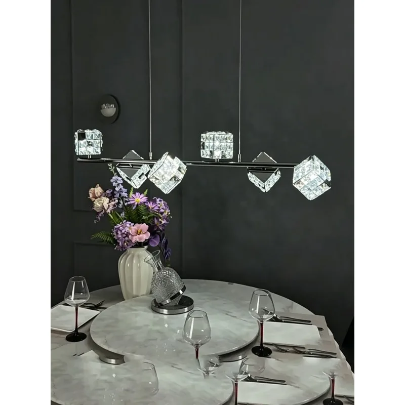 Light luxury restaurant crystal chandelier, Italian minimalist long dining table island table lamp