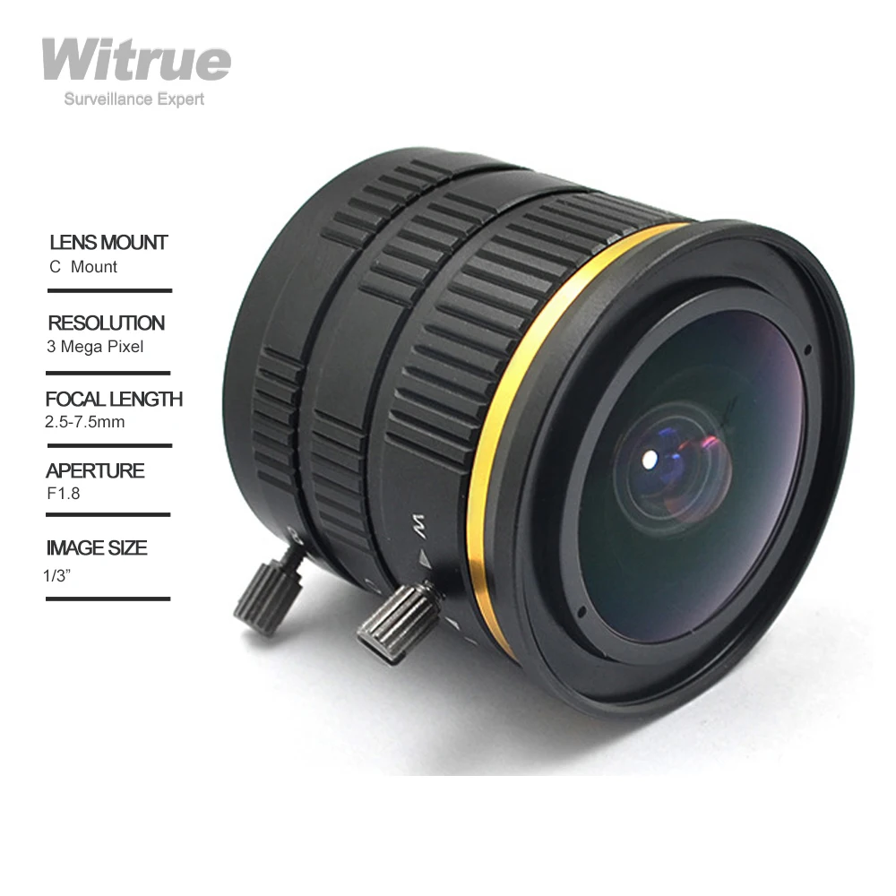 HD 3MP CS szerokokątny soczewka powiększająca 2.5-7.5mm zmiennoogniskowy 1/3 "F1.8 inspekcja przemysłowa obiektywy kamery przemysłowej akcesoria do aparatu — zdjęcie 3