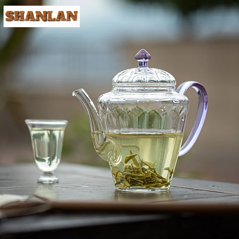 

550ml Boutique Transparent Glass Teapot Imitation Song Green Flower Tea Pot Antique Pot Tea Maker Kettle Chinese Tea Set Craft