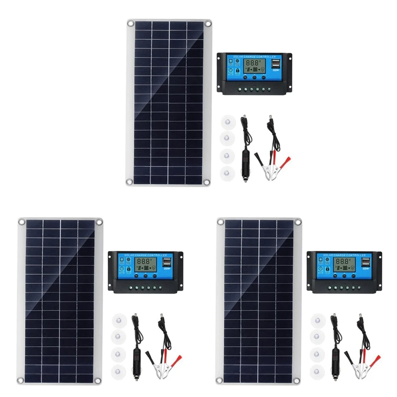 

3X 10W Flexible Solar Panel Solar Cells For Car RV Boat Home Roof Van Camping Solar Battery, 50A Solar Controller Module