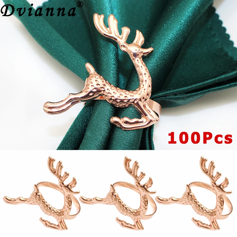 

100Pcs Christmas Decorations Metal Elk Napkin Buckle Deer Napkin Ring Holders for Thanksgiving Halloween Fall Dining Table Decor