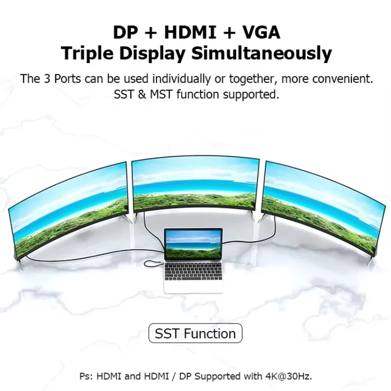 Docking Station USB Hub Gigabit RJ45 Multi Port Type-C HDMI DP VGA Adapter for MacBook & Laptop