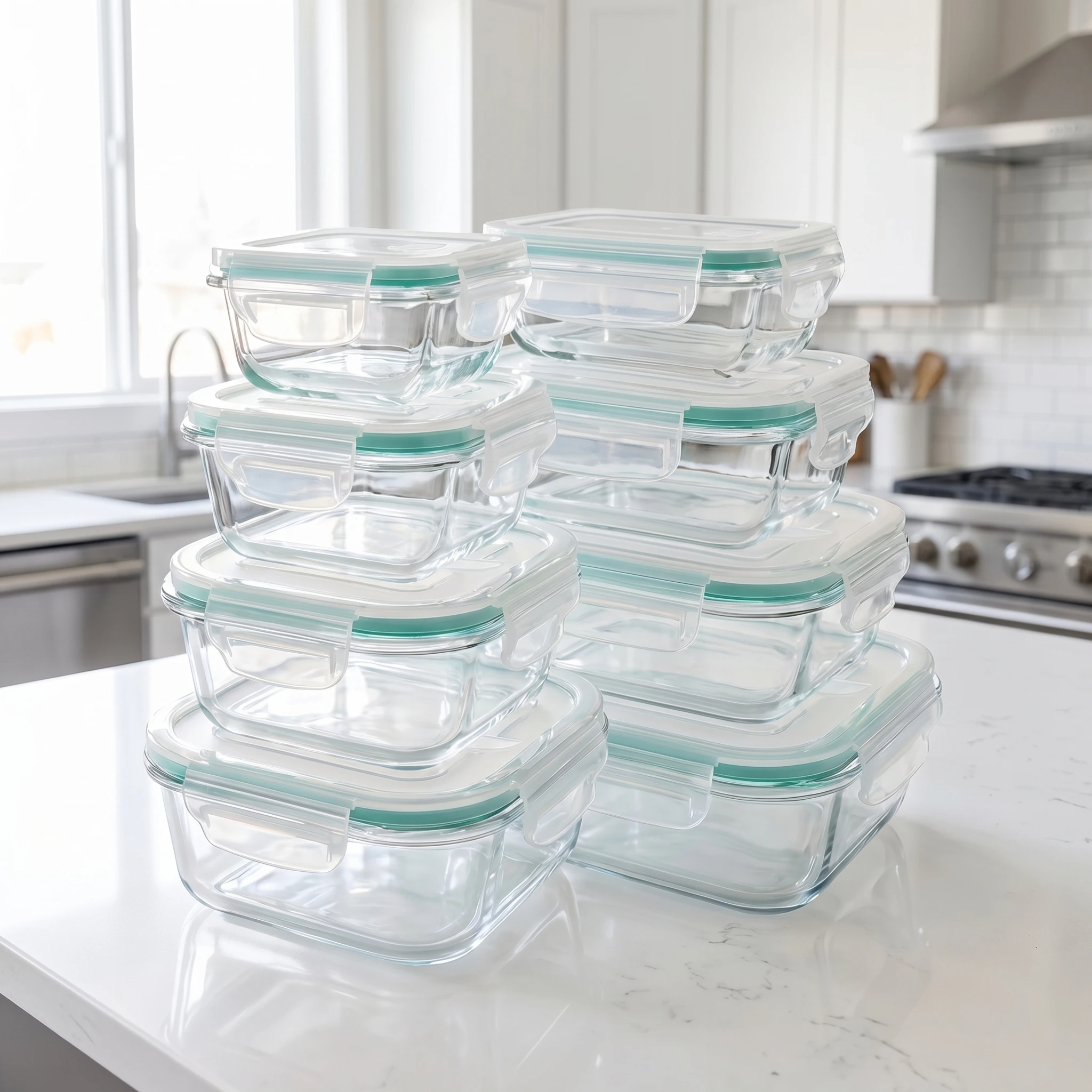 A set of 8 food storage containers, glass storage boxes, suitable for refrigeration, and fruit boxes.