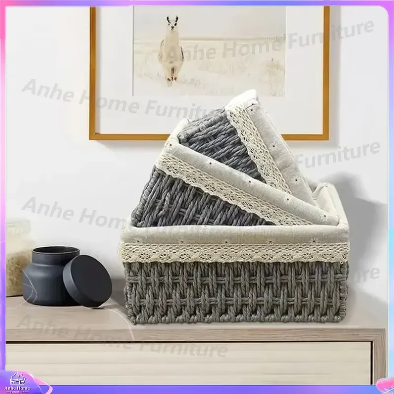 15 Inch Round Wicker Pet Bed Soft Plush Dog Cat House Winter Warm Kennel Sturdy Storage Basket for Toys Laundry Travel Home