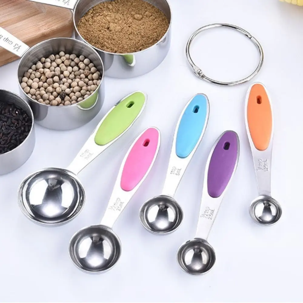 

5Pcs 1.25/2.5/5/7.5/15ml Measuring Spoons Set Long Handle Stainless Steel Baking Spoon Colorful Tablespoon Coffee Sugar Scoop