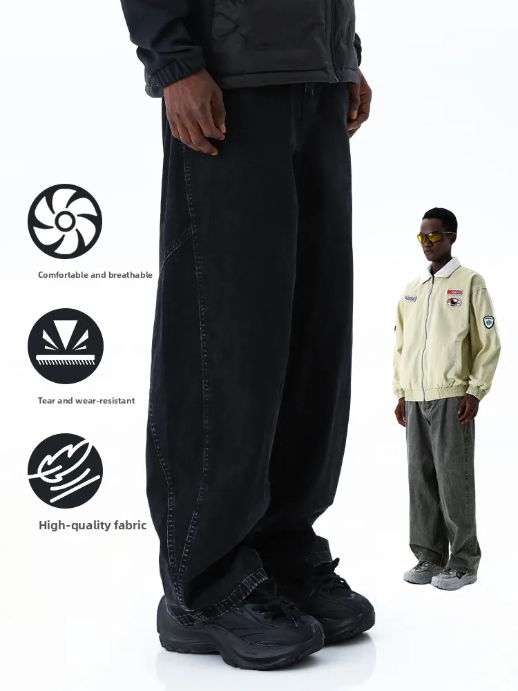 

MMOPTOP Men's Casual Straight Leg Pants Spring Trendy Knife Warm American Sle High Street Wear Resistant Leisure Trousers