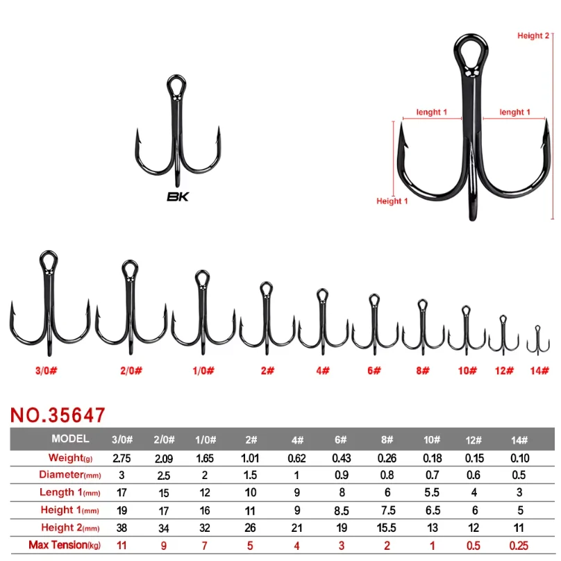 1000Pcs High Carbon Steel Treble Hooks Saltwater Sharp Fishhook Barbed Bright Tin Sea Fishing Hook Double Strengthened Wholesale