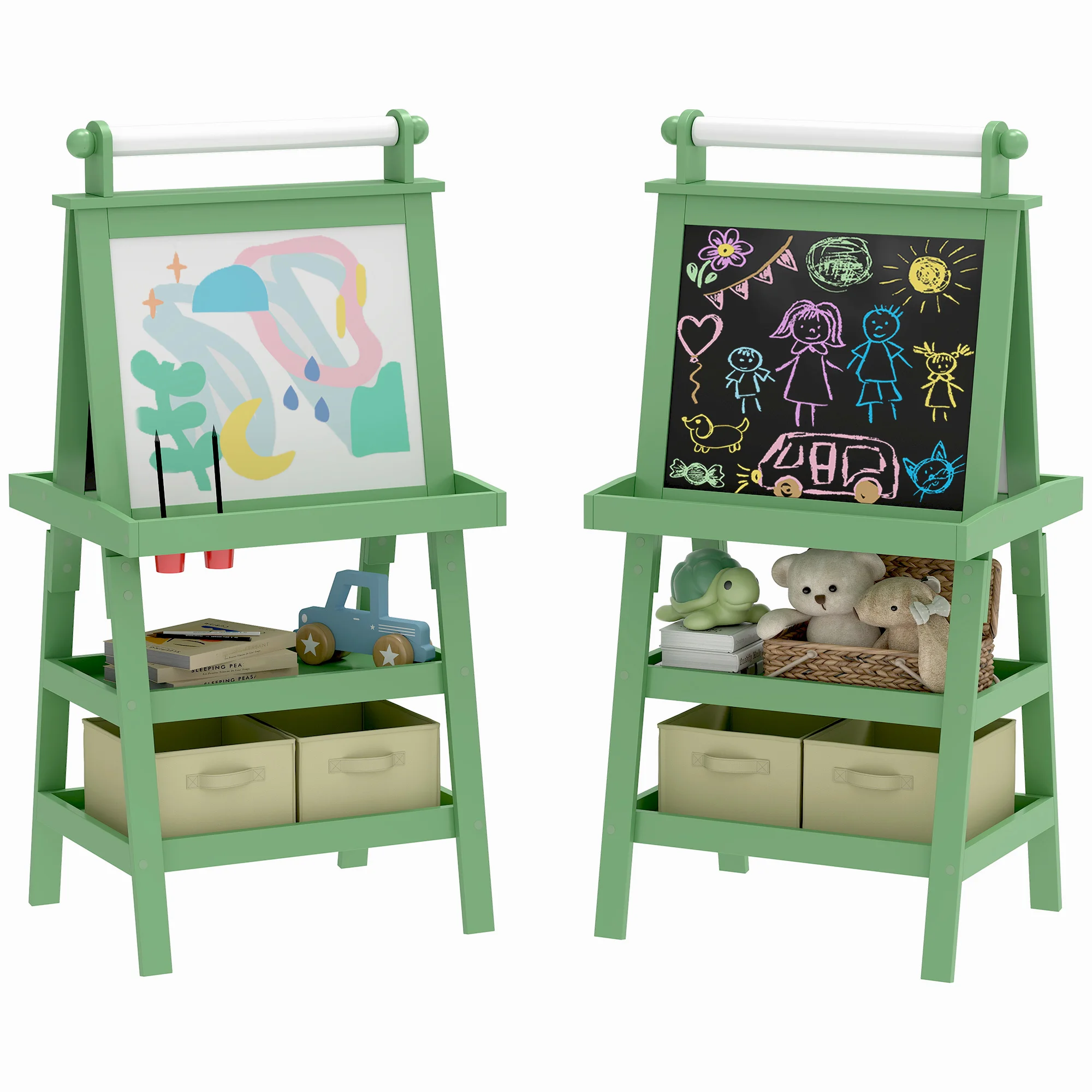Aiyaplay Whiteboard-ezel voor kinderen 3-in-1 dubbelzijdige kinderschildersezel met papierrol en manden