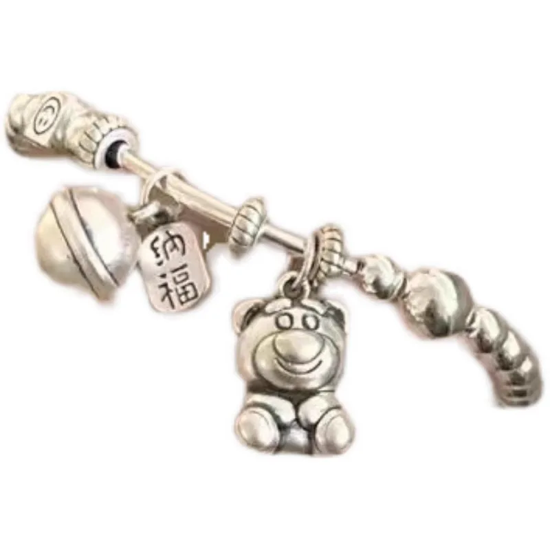 New Style Sweet Bear Animal & Lucky Bell Thai Silver Female Charm Bracelet Jewelry  For Women Birthday Gifts
