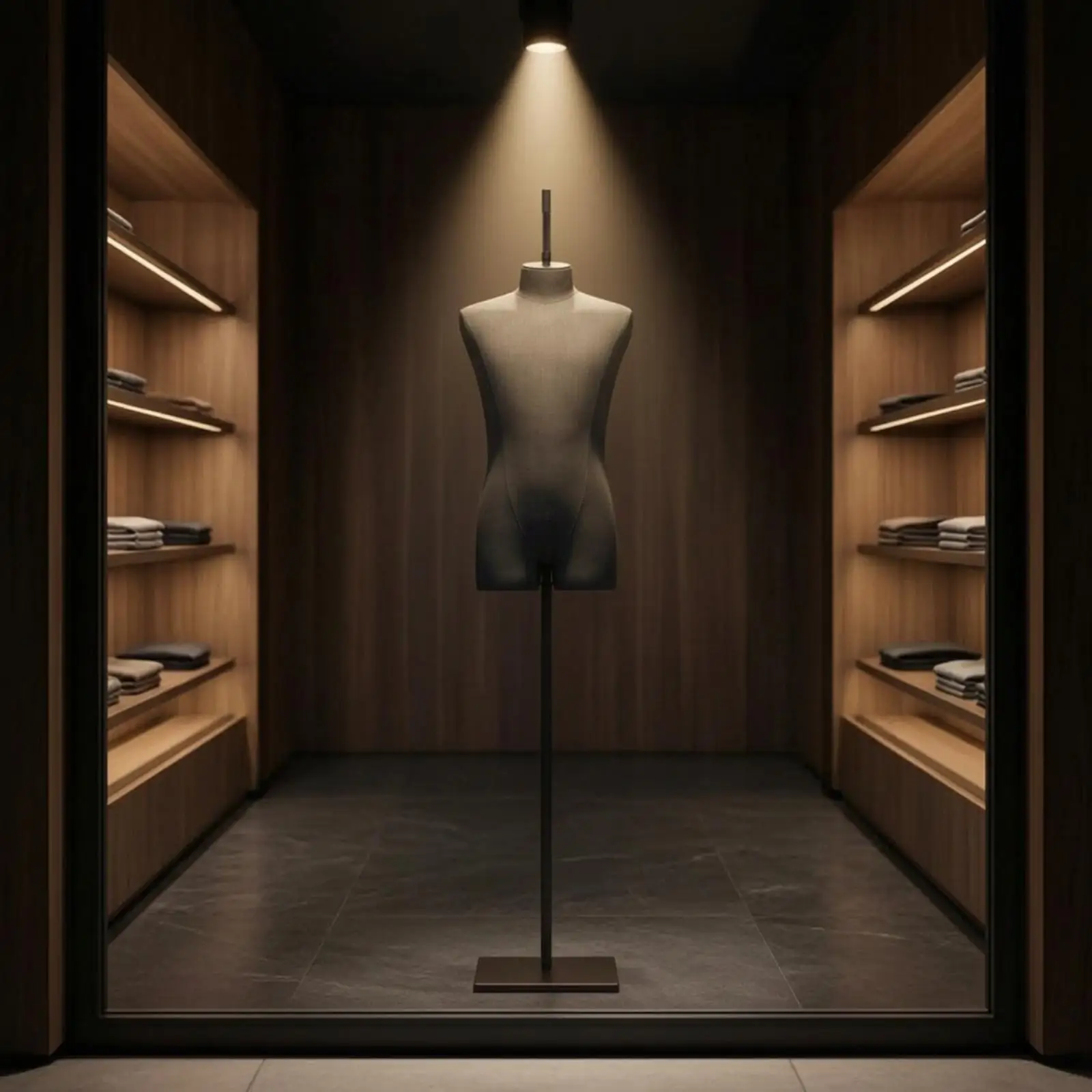Men Mannequin Torso Hanging Rack with Linen Texture and Detachable Wooden Arms for Suits Shirts Store Display