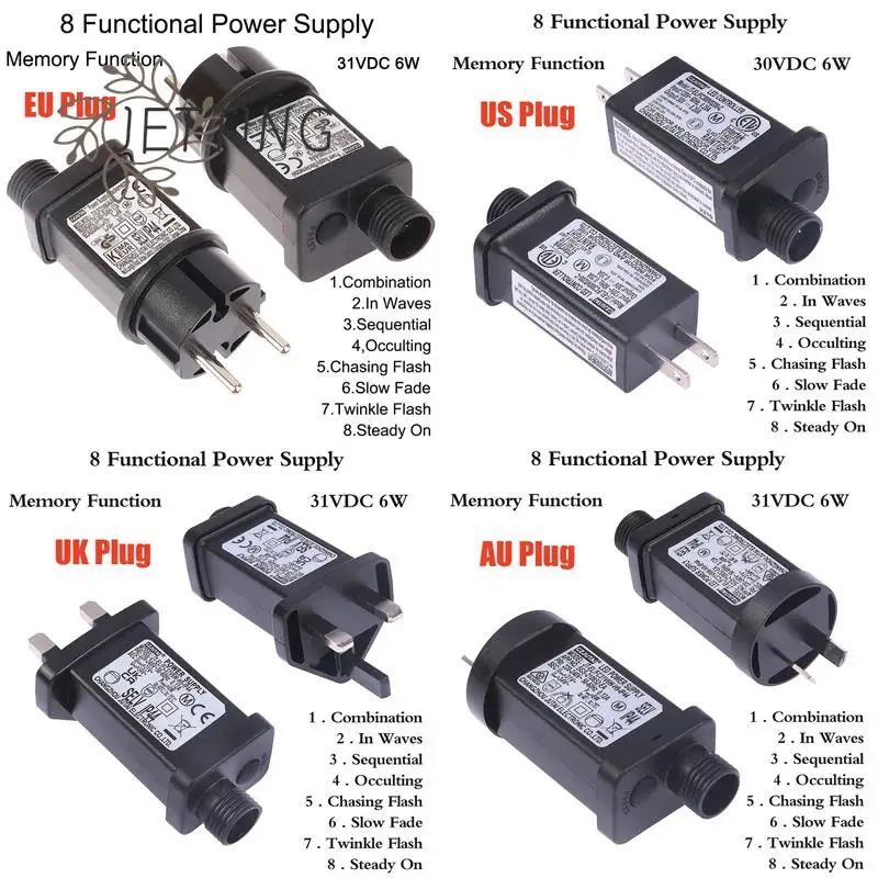 Adaptador de interruptor de controlador de lámpara LED, enchufe de la UE, CA 220V a 31VDC 6W, 8 funciones SELV, IP44, iluminación láser a prueba de agua, fuente de alimentación europea