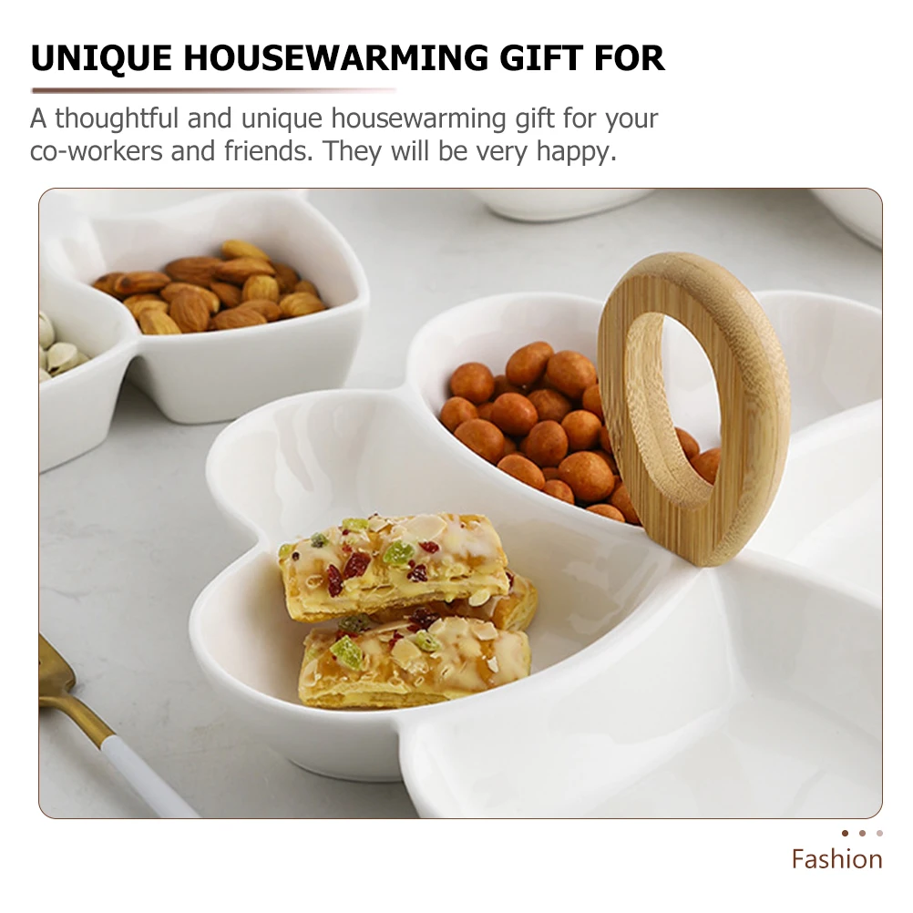 

Clover Snack Plates Ceramic Wood Tray Fruits Basket Dried Dish Household Japanese Style Fruit Plate Kitchen
