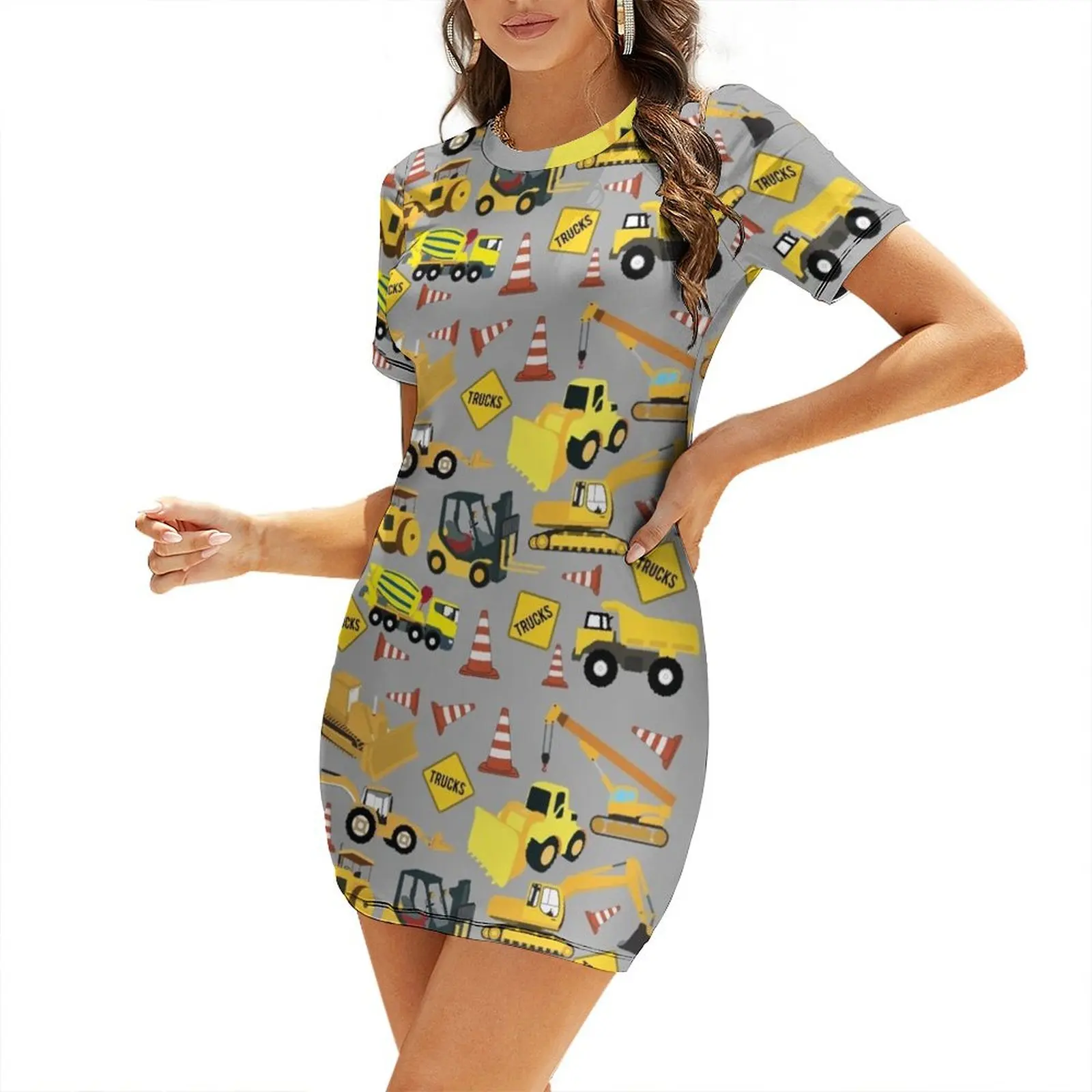 

Construction Trucks Party - Excavator, Dump Truck, Backhoe and more. Short-Sleeved Dress dresses for women 2025 Dress