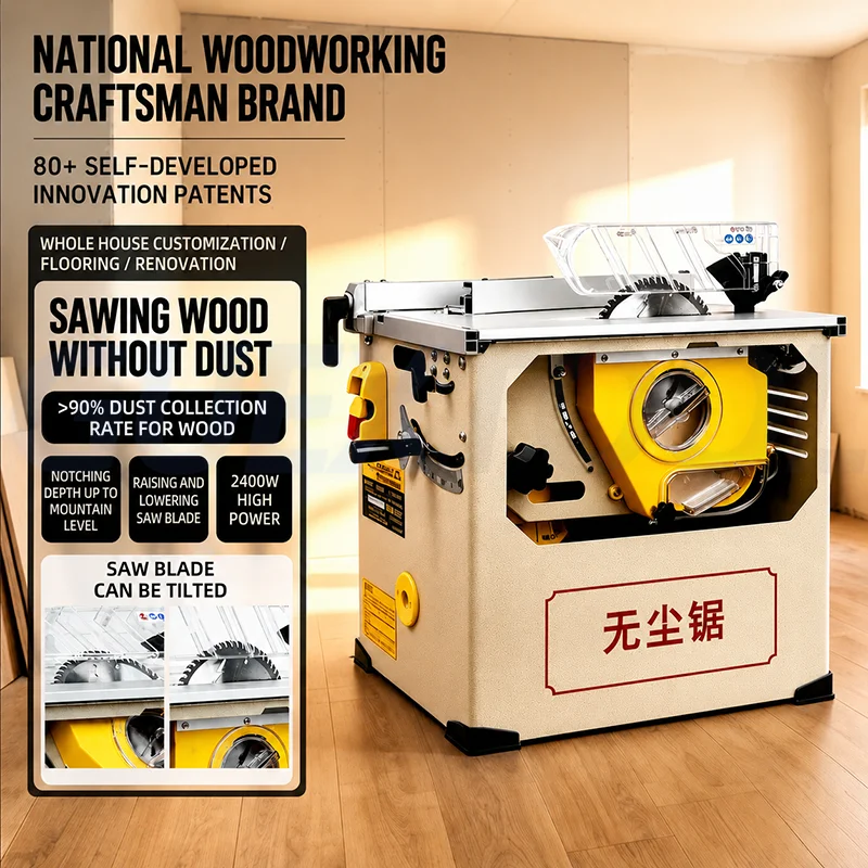 Woodworking Dust-free Table Saw Small Sliding Table Saw Oblique Lifting Saw Table For DIY Cutting Of Flooring Cabinets Wardrobes