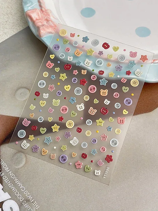 Embossed Cartoon Button Nail Stickers Cute Cartoon Bear Style Nail Stickers