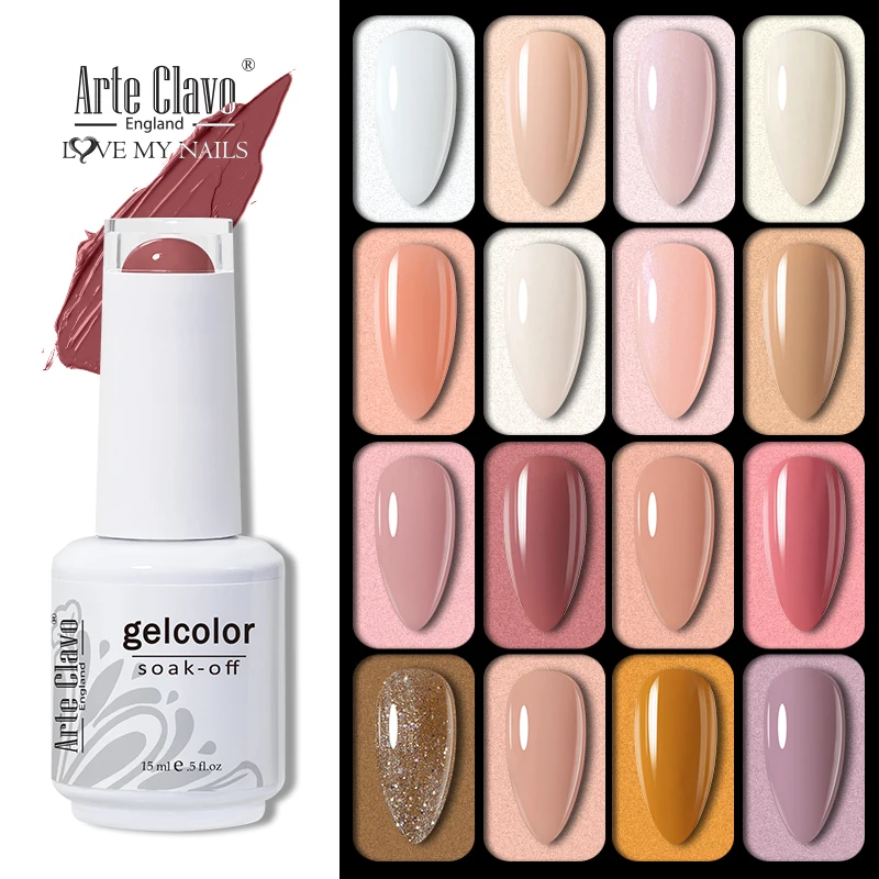 ArteClavo 15ml Nude สีชมพูสีเจลเล็บ HYBRID GEL Lak เล็บใหม่สีขาวเล็บ Vernis เคลือบเงา UV TOP เล็บชุด