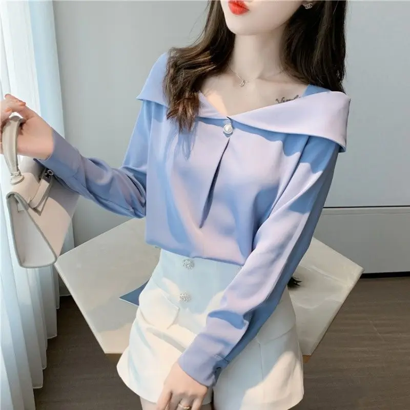 Temperament All-match Blouse Spring Autumn New Long Sleeve Solid Loose Chiffon Elegant Shirt Tops Fashion Korean Women Clothing