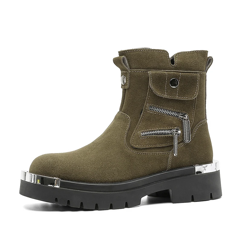 

VIPOL British-style men's casual boots, outdoor denim thick-soled boots, new autumn and winter metal side zipper men's boots