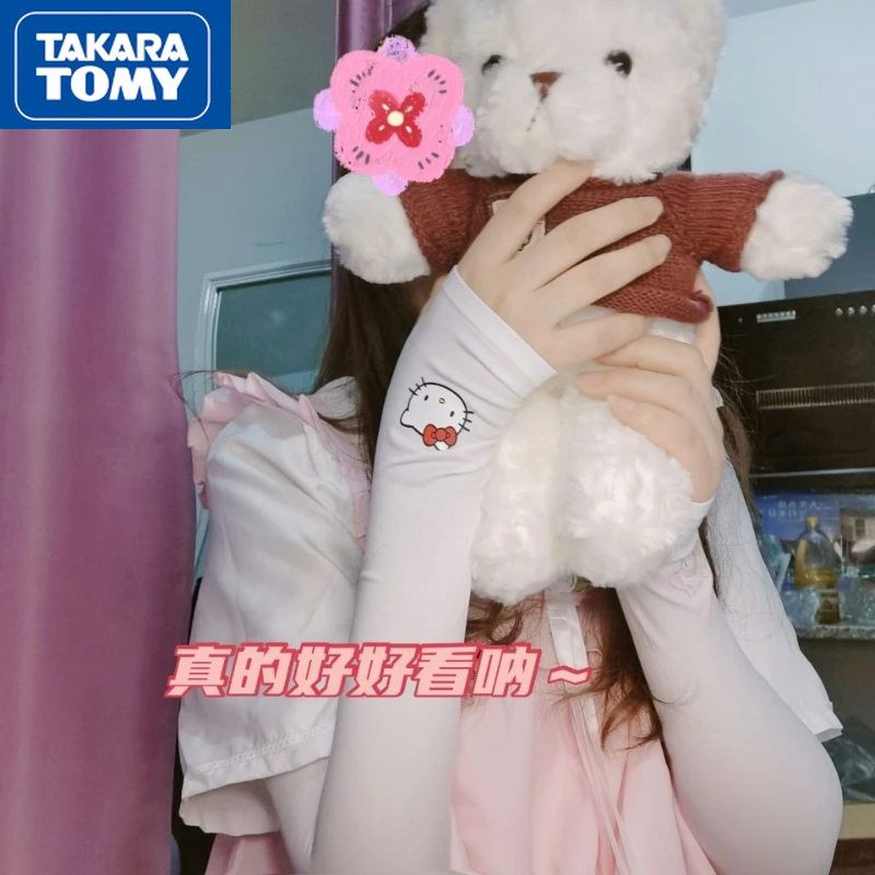 

TAKARA TOMY летние тонкие милые солнцезащитные рукава Hello Kitty для мальчиков и девочек со льдом уличные Мультяшные простые женские рукава