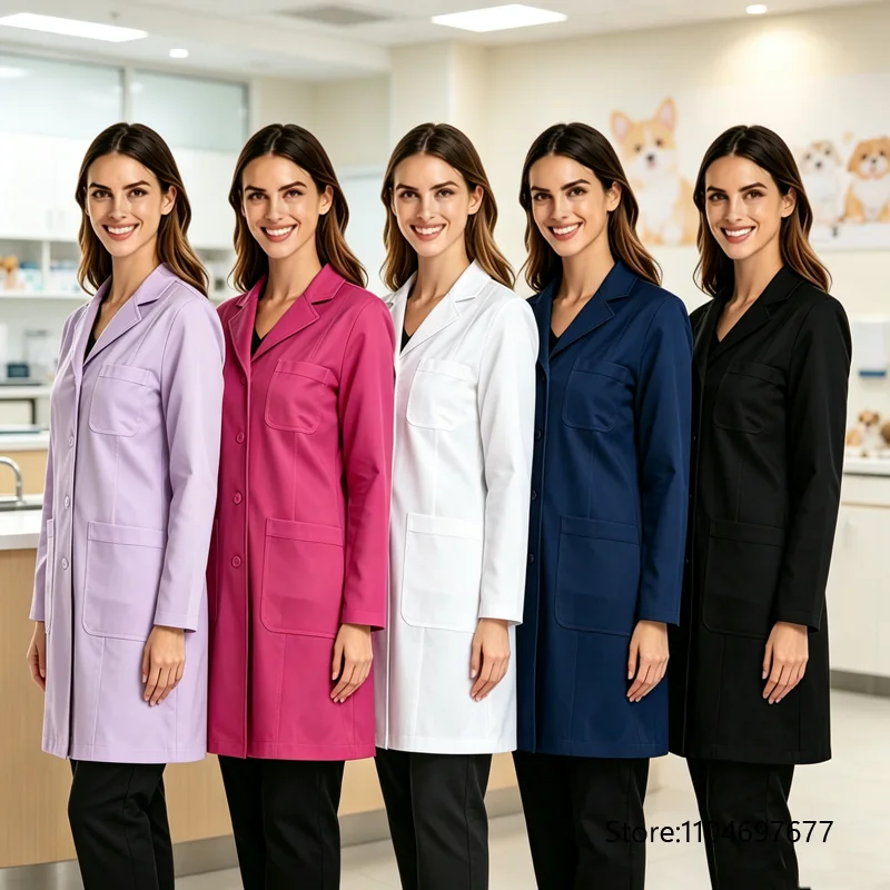 Medical Lab Gown - فستان نسائي متعدد الألوان بأكمام طويلة