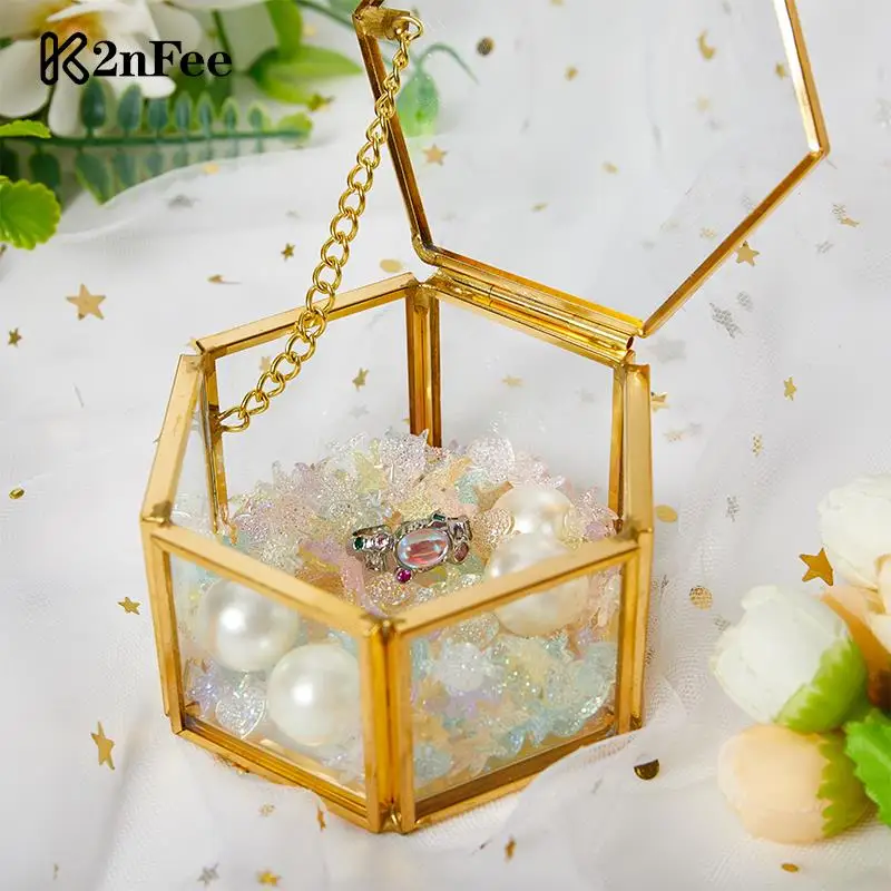 Jewelry Organize Holder Geometrical Clear Glass Jewelry Box Ring Box Necklace Bracelets Earrings Jewelry Storage Accessories