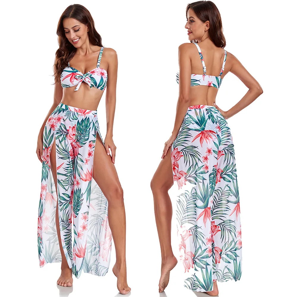 Printed Stitching Sexy Bikini Three-piece Split Swimsuit For Women 2 Pieces Tankini Swimsuits Women Biquinis Set Bathing Suits