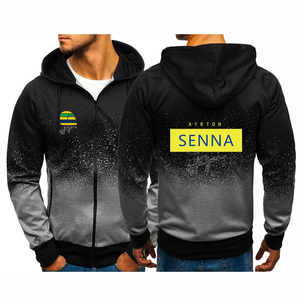 Ayrton Senna 2024 New Printing Spring and Autumn Men's Popular Gradient Color Personality Hip Hop Trendy Hooded Jacket Tops