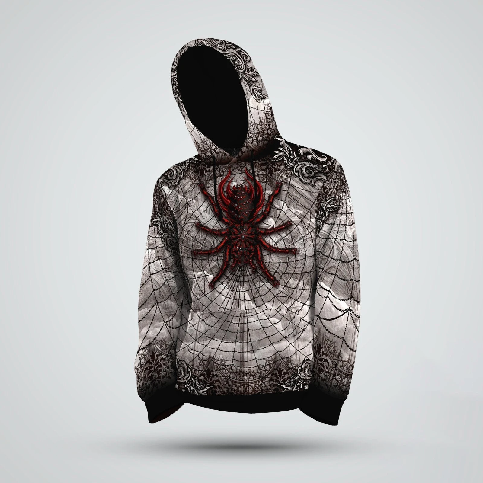 2024 New Halloween Men's Fashion Hoodie Wolf Spider Pullover Horror Streetwear Streetwear Gothic Sweater Spider Grey