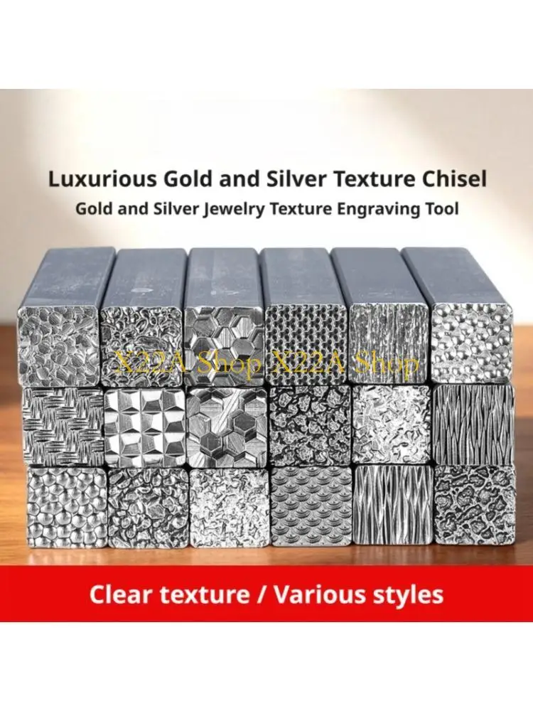 Unique Decorative Patterns for Soft-Metal Jewelry, Hand-Engraved Square-Bar Texture Stamp with High-Temperature Formed Metal