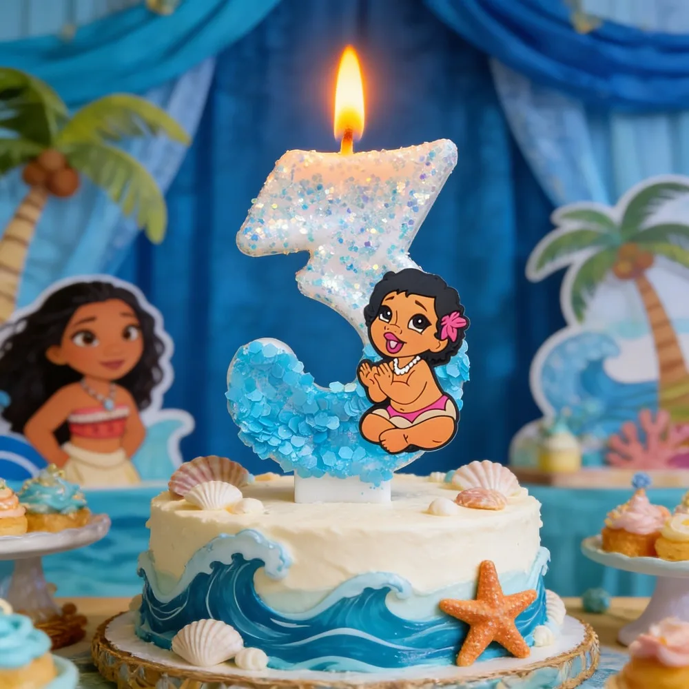 Vela Moana número 0-9, decoración de vela para pastel de cumpleaños, adorno para tarta de fiesta de cumpleaños Moana, regalo de decoración para Baby Shower