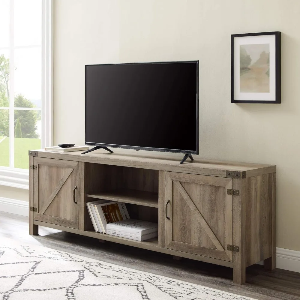 Georgetown Modern Farmhouse Double Barn Door TV Stand for TVs up to 80 Inches, 70 Inch, Grey Wash