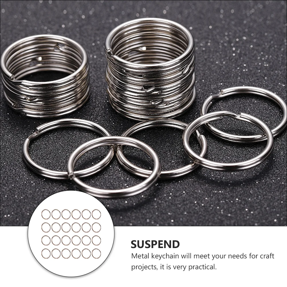 24 Pcs Key Ring Keychain Attachment Keychains Flat Rings Metal Hook DIY Keys Silver Round