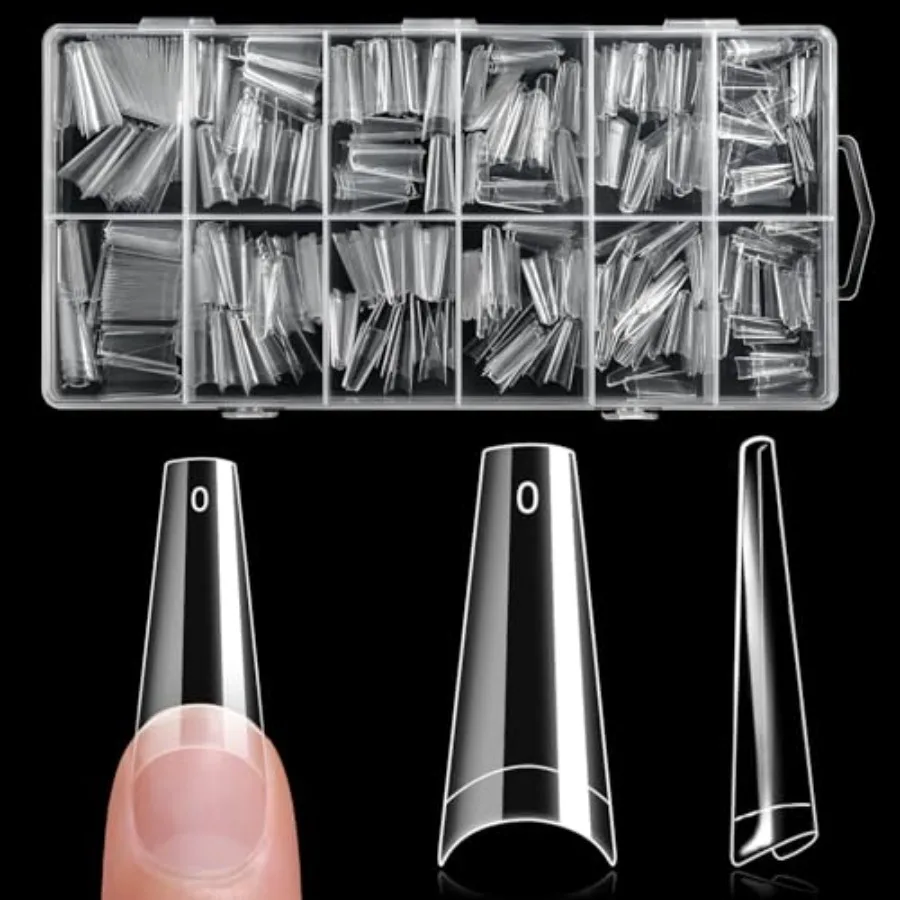 600PCS Half Cover Coffin Nail Tips - Acrylic Nail Tips 12 Size False Nails Tips with Box for Nail Salons and Home DIY