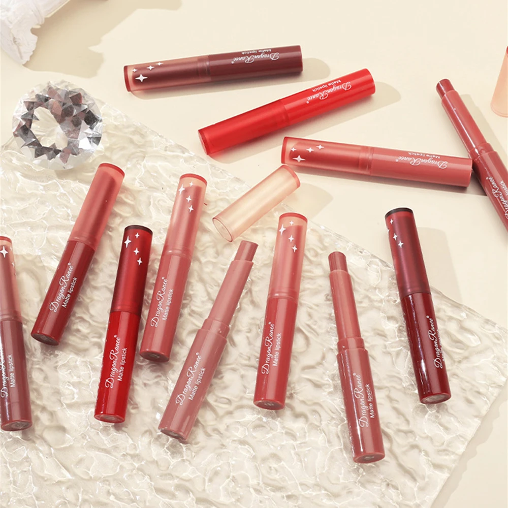 12 สี Matte ลิปสติก Nude Pink Matte Solid Lip GLOSS ยาวนาน Velve สีแดง Tinted Balm 24 ชั่วโมงกันน้ําแต่งหน้าลิปสติก