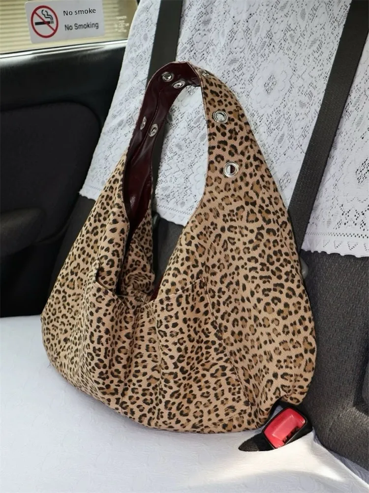 

Trendy Large Capaci Leopard Print Tote Bag Women's Single oulder Bag Underarm Bag Retro Sle Casual Handbag for Ladies
