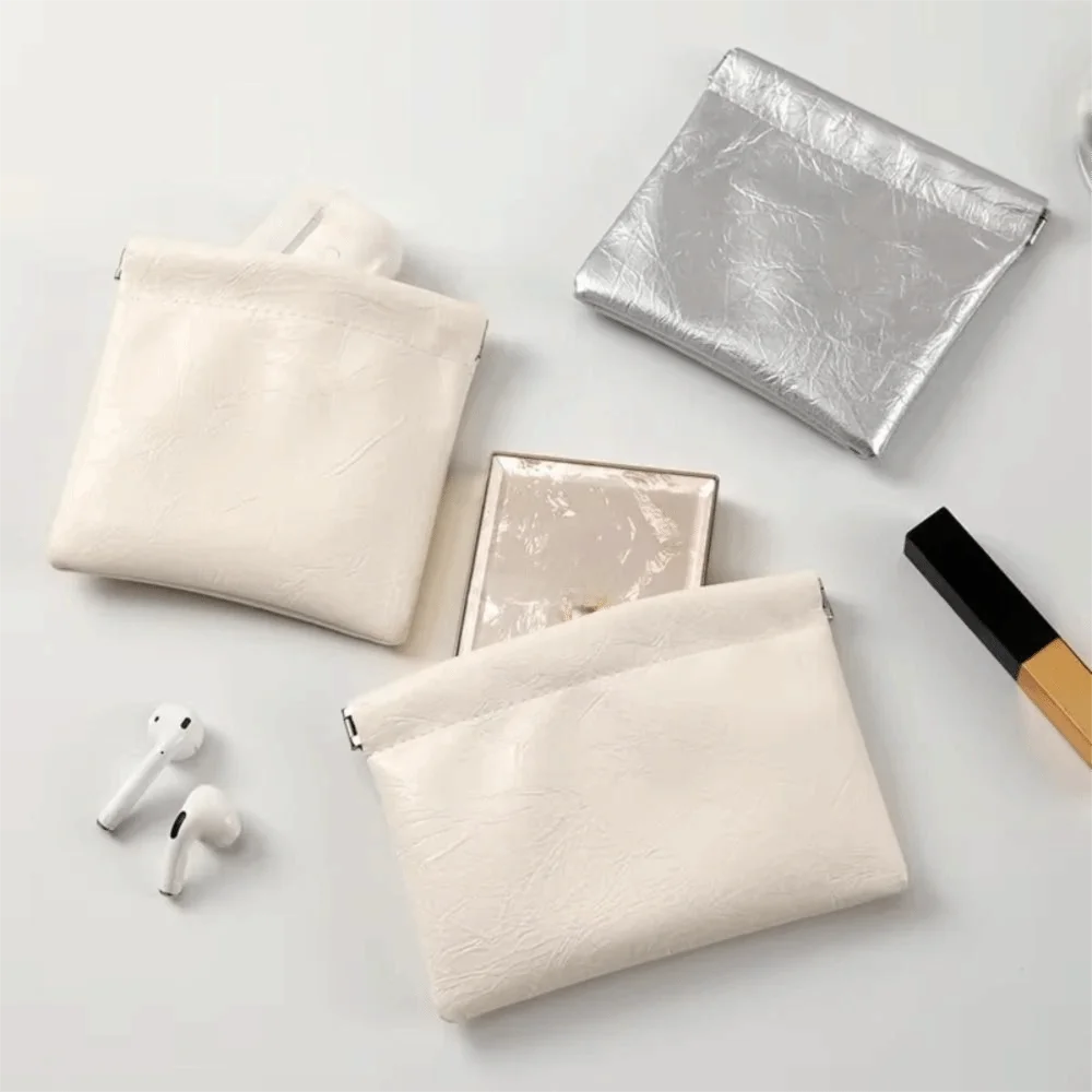 Fashion Waterproof PU Leather Coin Purse Automatic Closure Portable Storage Bag Compact Lipstick Bags Women Men