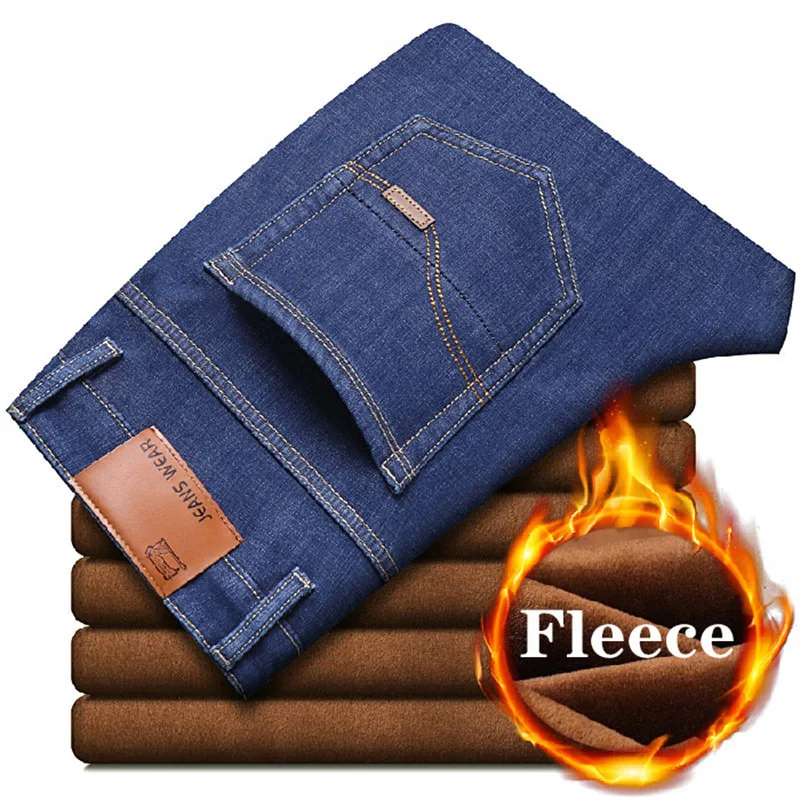 Merk Herfst Winter Warm Massaal Denim Zachte Man Activiteiten Fleece Lijn Heren Jeans Zwart Blauw Grijs Kleuren - afbeelding 2