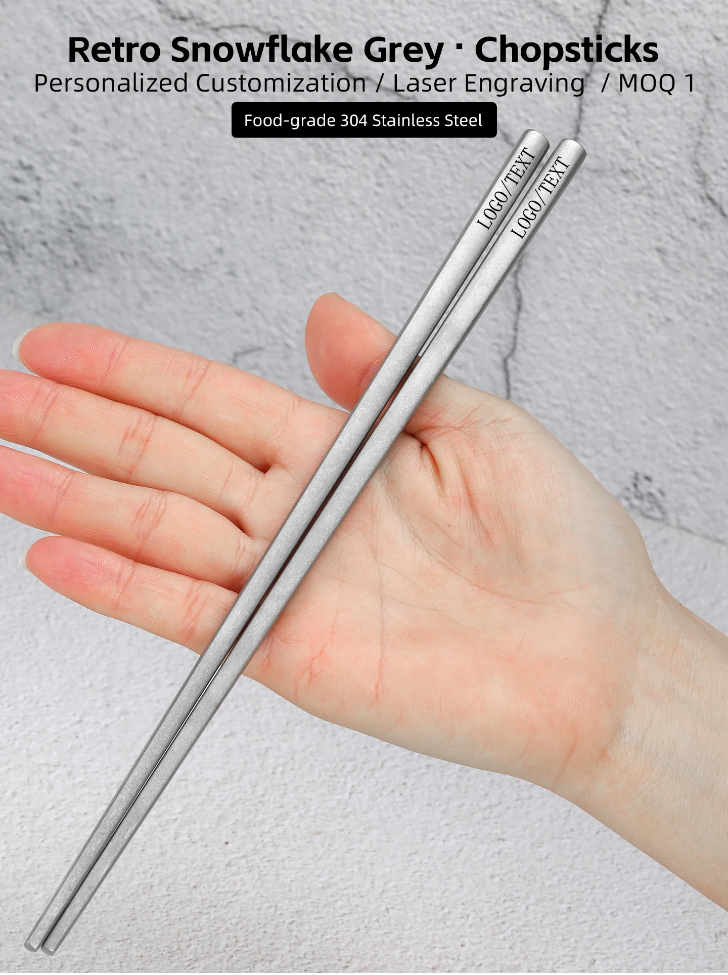 Lebensmittelechte 304 Edelstahl-Essstäbchen mit individuellem LOGO, Lasergraviertem Namen, Unterschrift oder Text, Vintage Antik-Silber Tischbesteck Geschenk – Detail 2